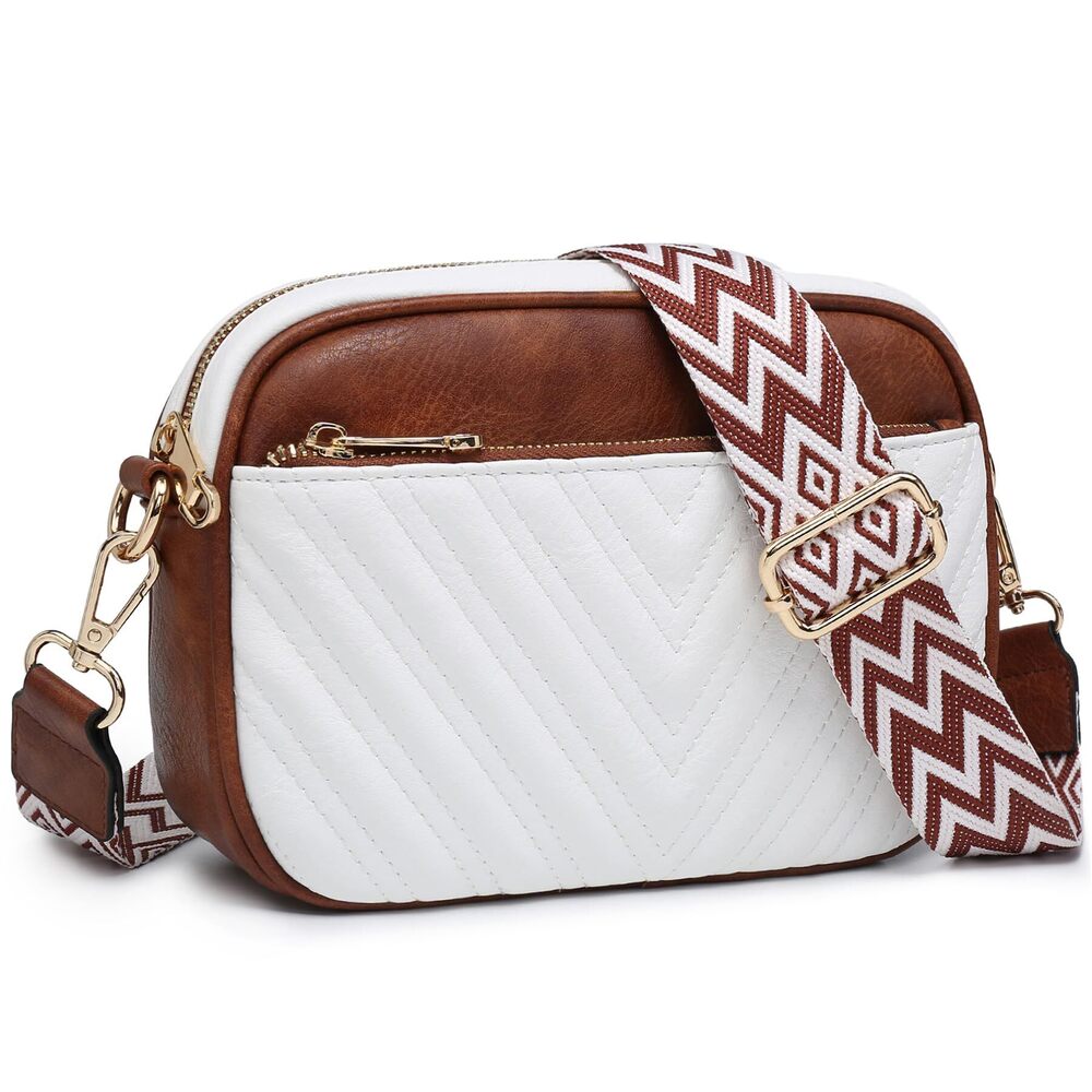 8741 Crossbody Bags Triple Zip Vegan Leather Camera Purses Small Shoulder